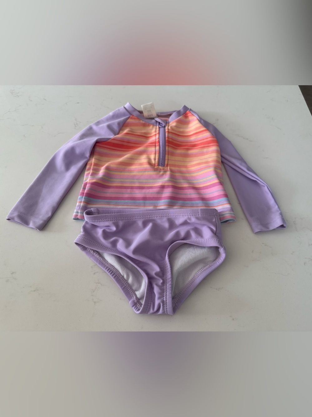OshKosh B'gosh Lavender Stripe Two-Piece Rash Guard Swim Set